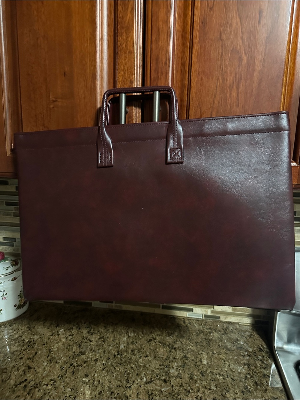Men's Leather Briefcase Tote in Dark Burgundy ~ New!